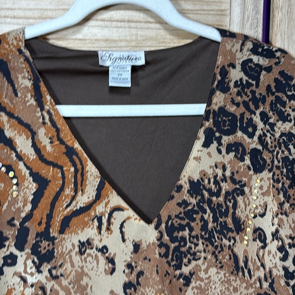JMD Signature Women's Animal Exotic Print Top - Brown & Black Plus Size 2x - Picture 4 of 9